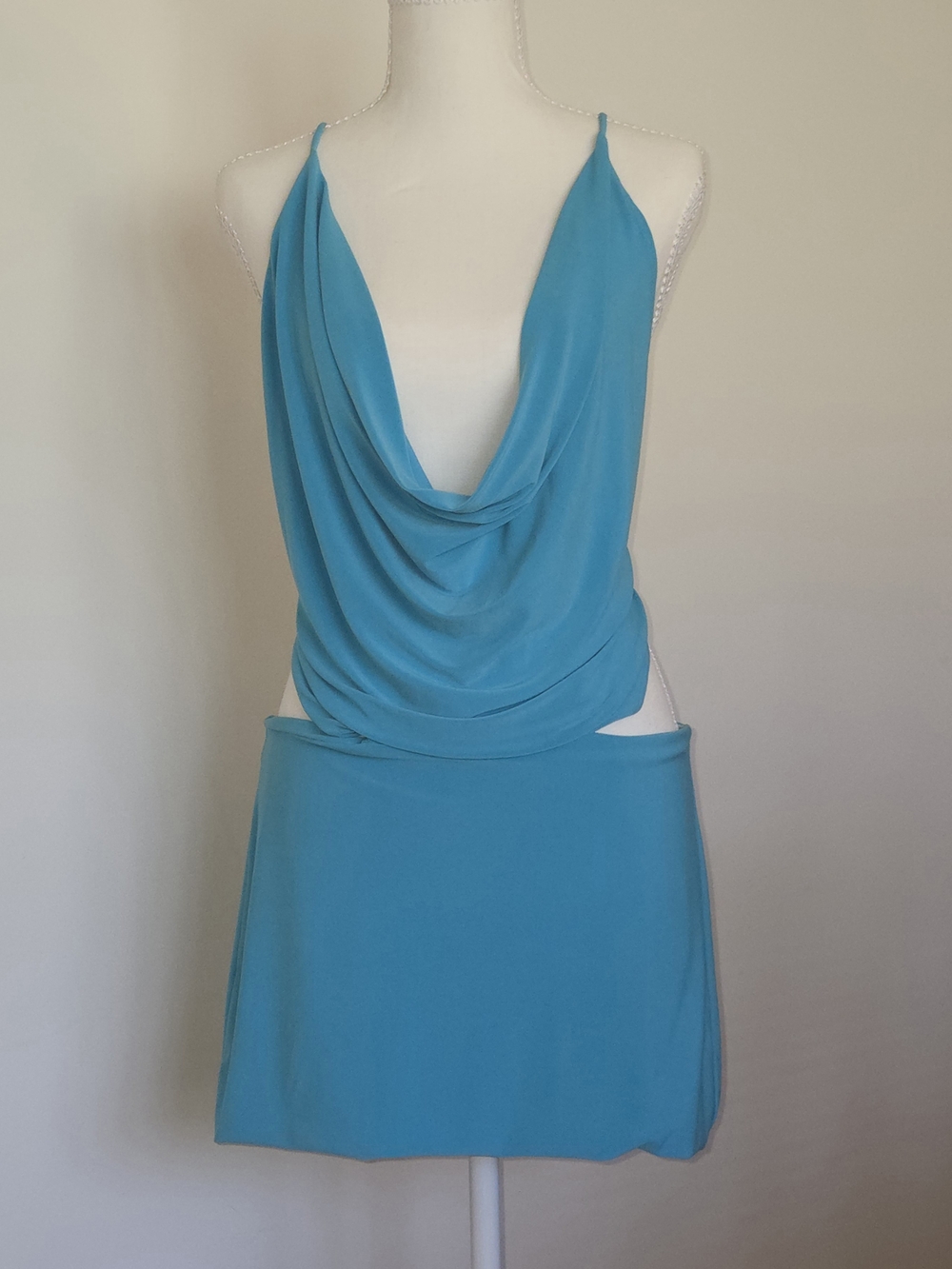 Turquoise Draped Cowl Neck Clubwear Women’s Dress